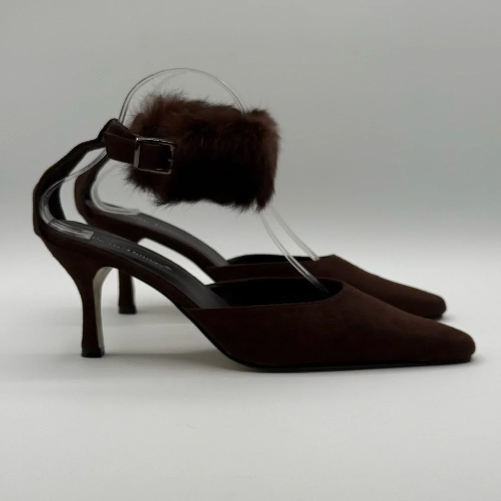 Pierre Dumas Carmela Women's Brown Micro Suede Slingback Stiletto Heels Sz 10 - Picture 7 of 16